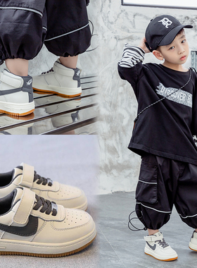 男童运动小白鞋潮牌高帮秋冬2025新款儿童板鞋加绒真皮女童aj鞋子