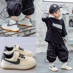 男童运动小白鞋潮牌高帮秋冬2025新款儿童板鞋加绒真皮女童aj鞋子