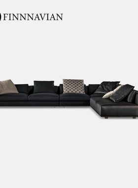 芬纳维亚传承 意式简约大平层转角组合真皮沙发(Freeman钢琴键)