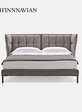 芬纳维亚传承 意式极简布艺双人床轻奢主卧真皮床(Husk稻谷）