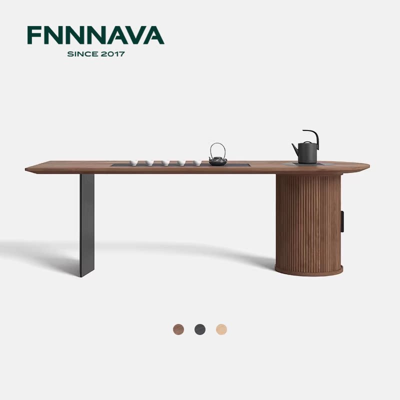 芬纳维亚传承 实木中式极简黑胡桃茶桌 Ersa埃莎客厅中古橡木茶台