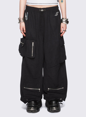 Minga 新品美式朋克 多口袋设计 金属logo设计拉链宽松降落伞长裤