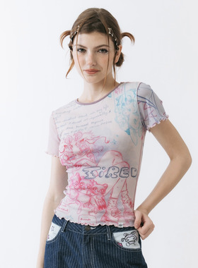 Sixthdimension亚文化Y2K网纱短袖修身短款上衣T恤（代购）