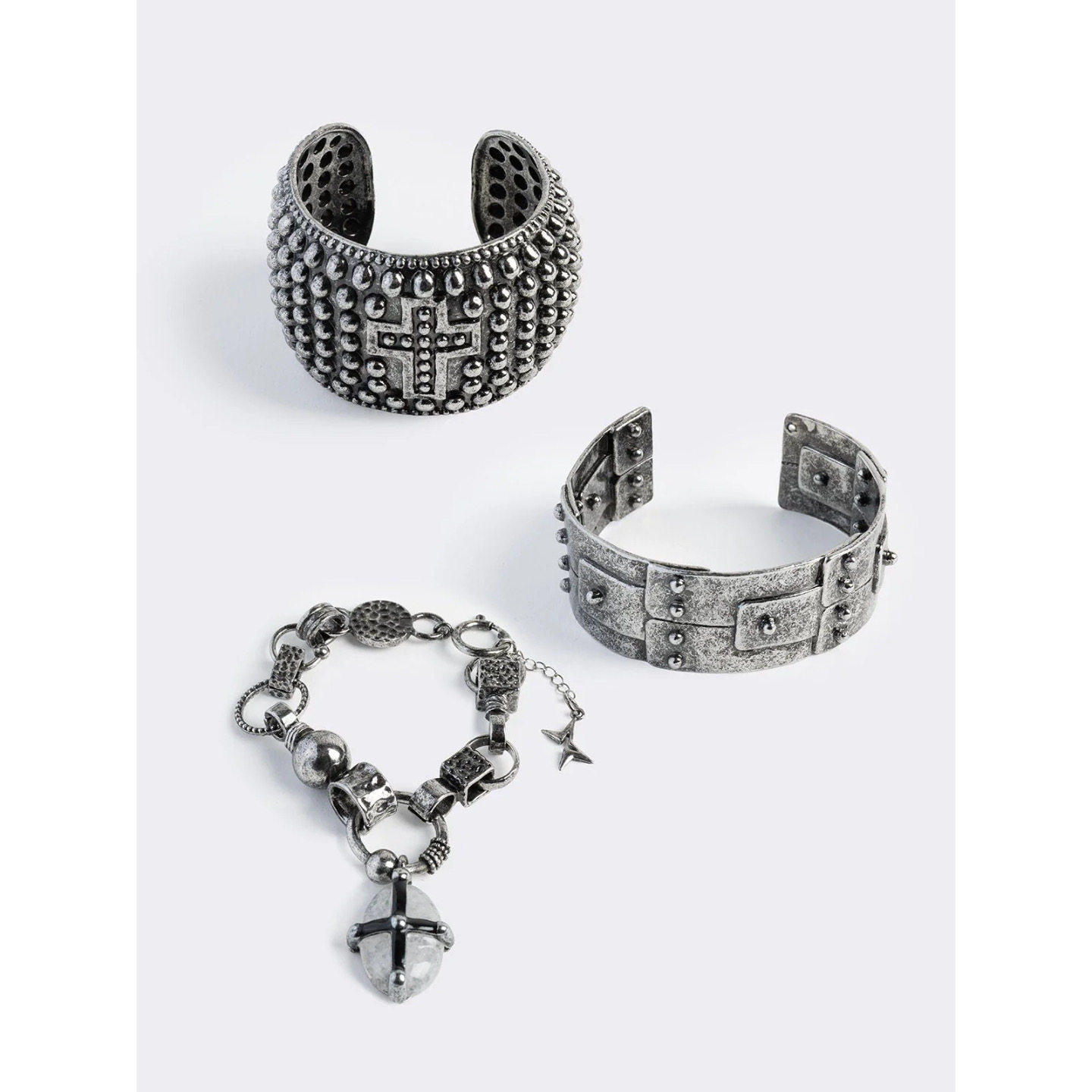 Minga新品 暗黑亚文化朋克 十字架/宝石/金属设计 手镯手链套装