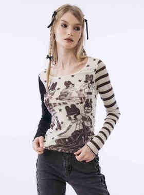 代购 Sixthdimension复古亚文化网纱修身短款长袖上衣