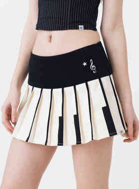 Sixthdimension 亚文化y2k黑白钢琴 内置短裤半裙短裙