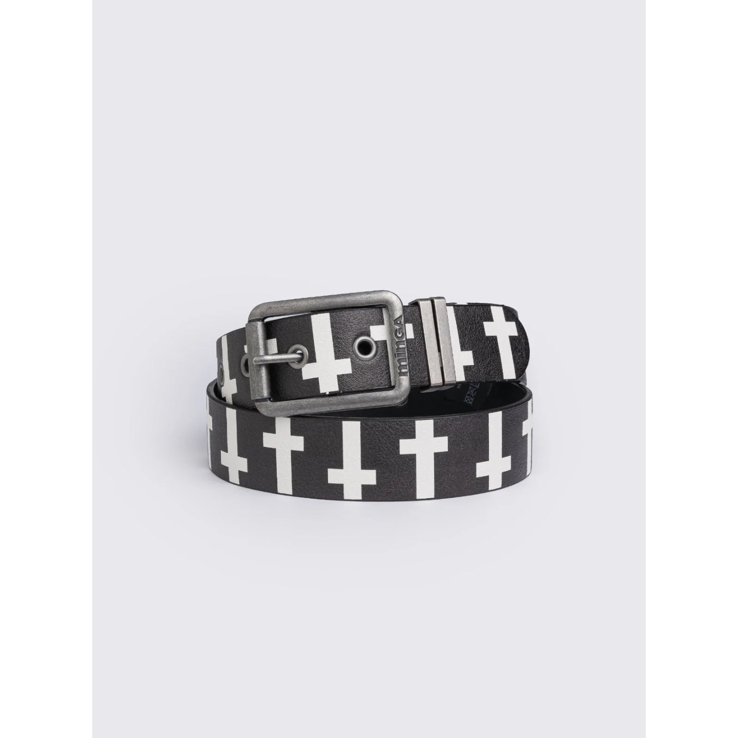 Minga哥特风白色十字架图案皮带