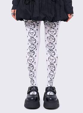 Minga 新品 复古Y2K少女 蝴蝶结图案 白色修身紧身连体裤丝袜裤袜