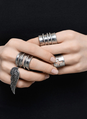 Minga新品 暗黑哥特风 羽翼/十字架设计  戒指组合套装