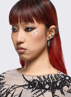 Minga 暗黑朋克做旧银色 尖刺/蜈蚣/脊椎图案 耳环套装组合