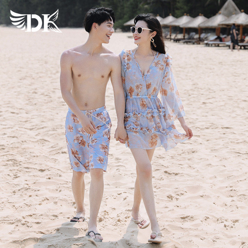 DK游泳衣女分体三件套保守遮肚显瘦韩国温泉泳装沙滩裤男情侣款