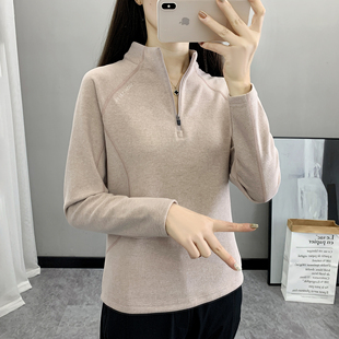 户外德绒速干衣立领长袖打底衫女保暖t恤加厚加绒高弹登山服套装