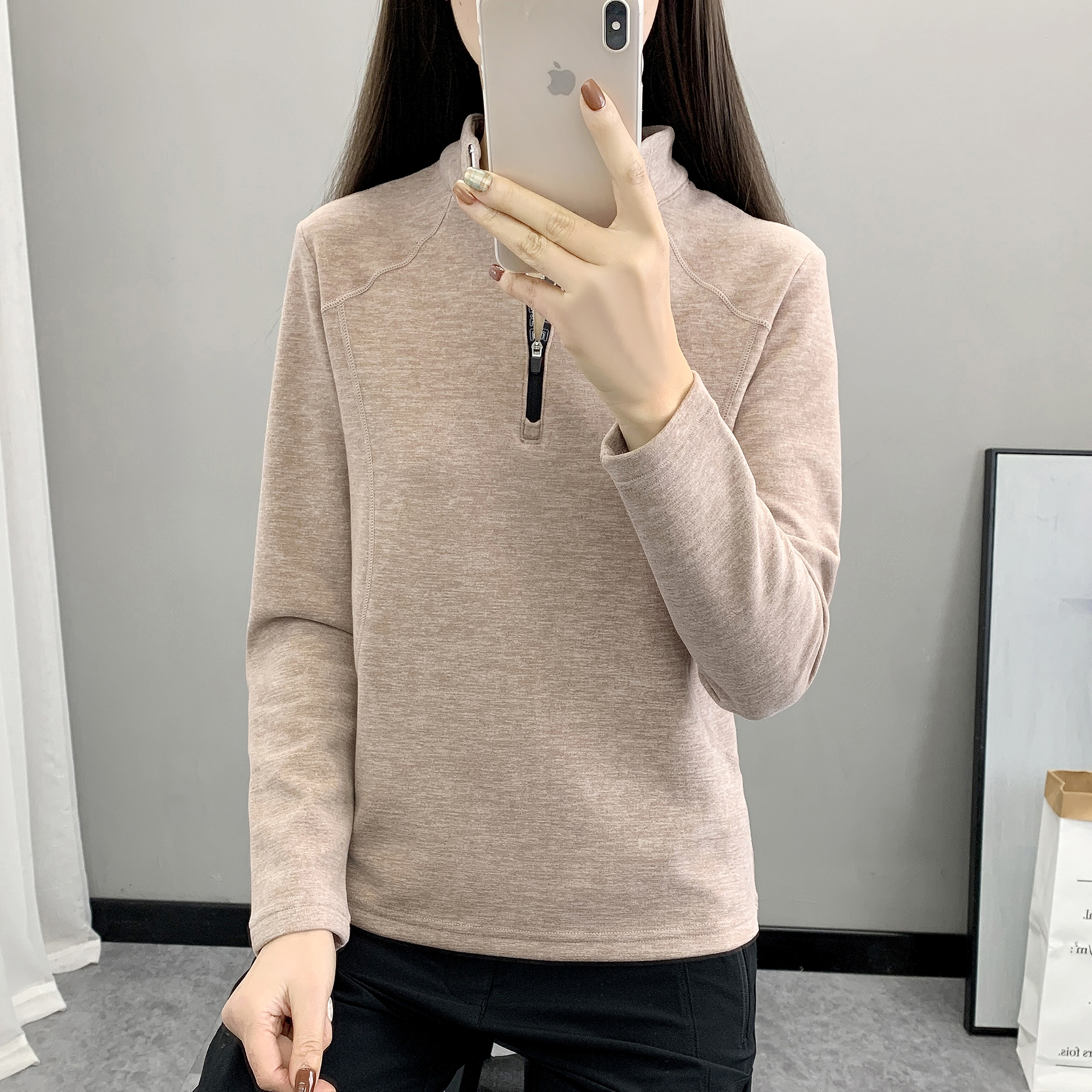 户外运动风半拉链抓绒衣女长袖