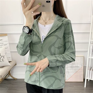 夏季品牌防晒衣女透气防紫外线皮肤衣户外运动速干印花冰丝外套装