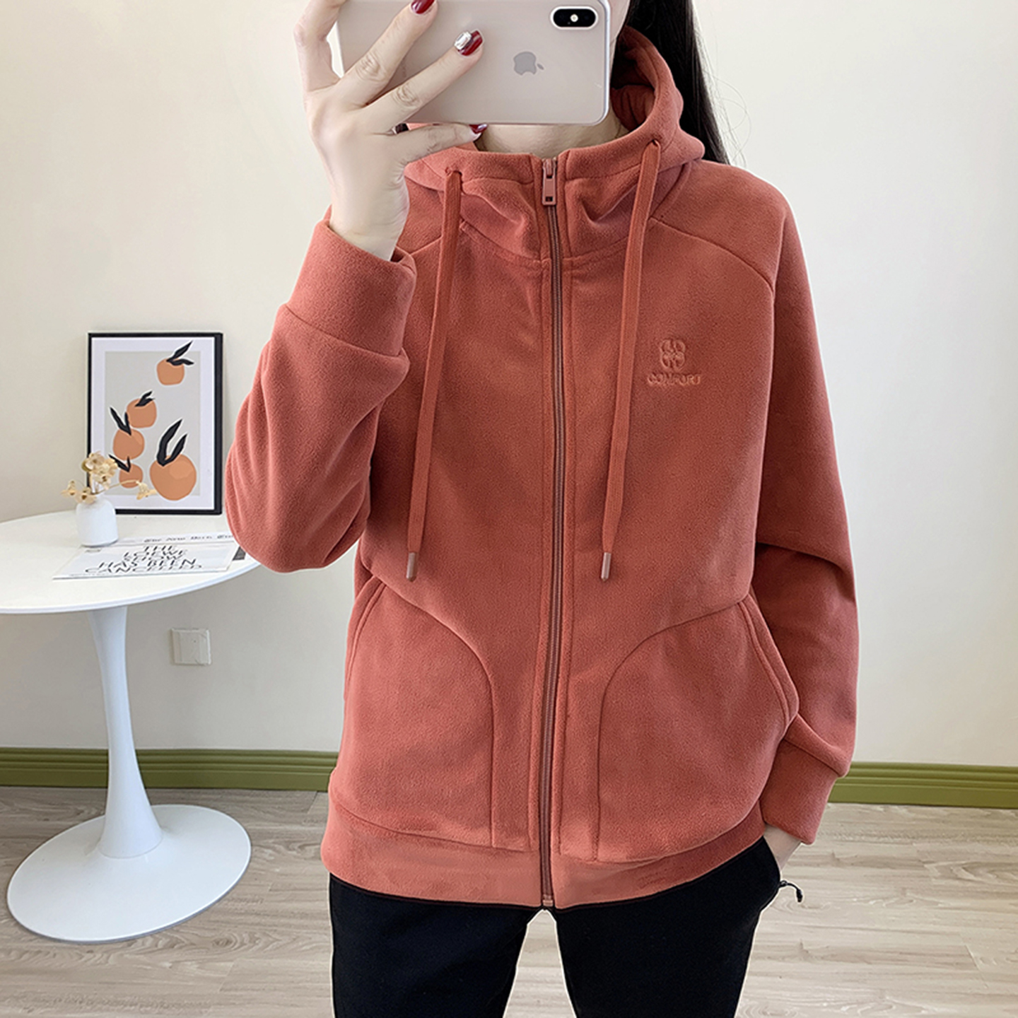 秋冬奥丽绒抓绒连帽保暖外套套装