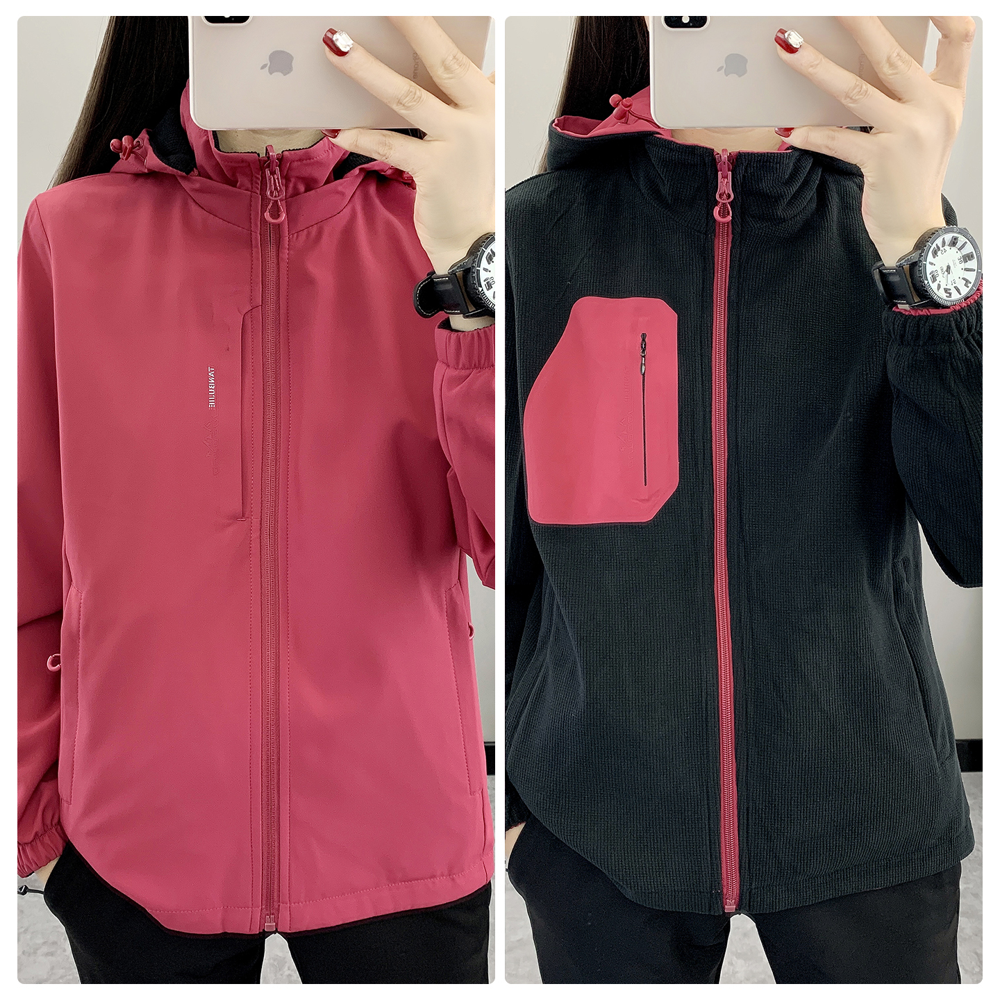 两面两穿冲锋衣大口袋女秋冬季