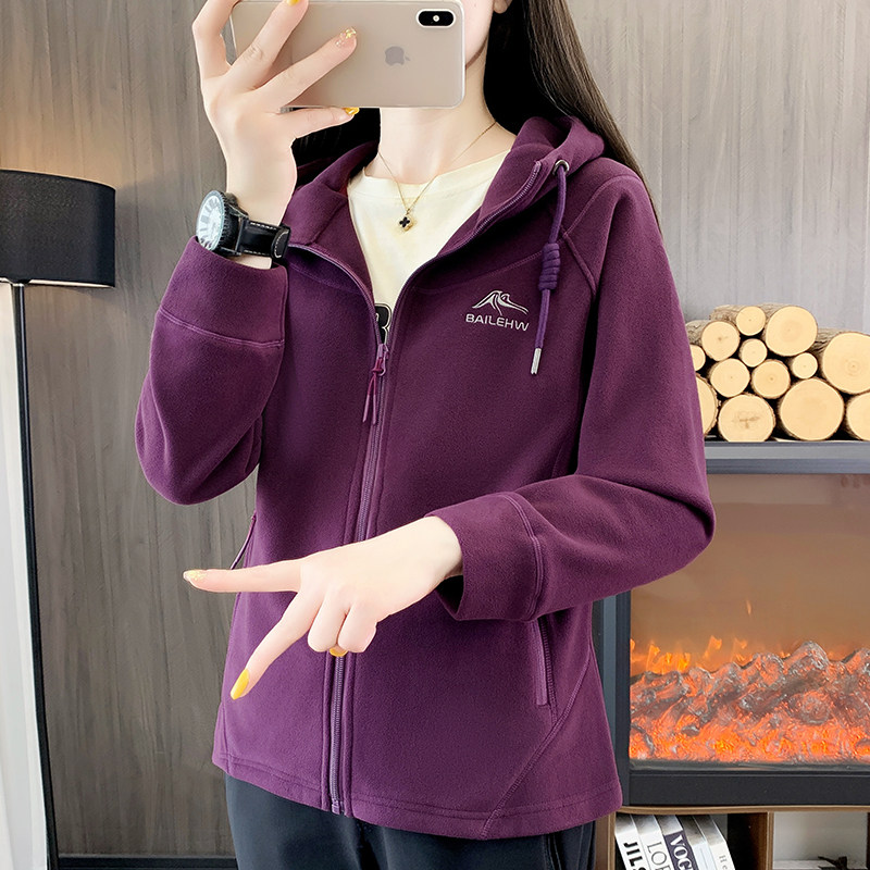 女款户外连帽加厚抓绒衣