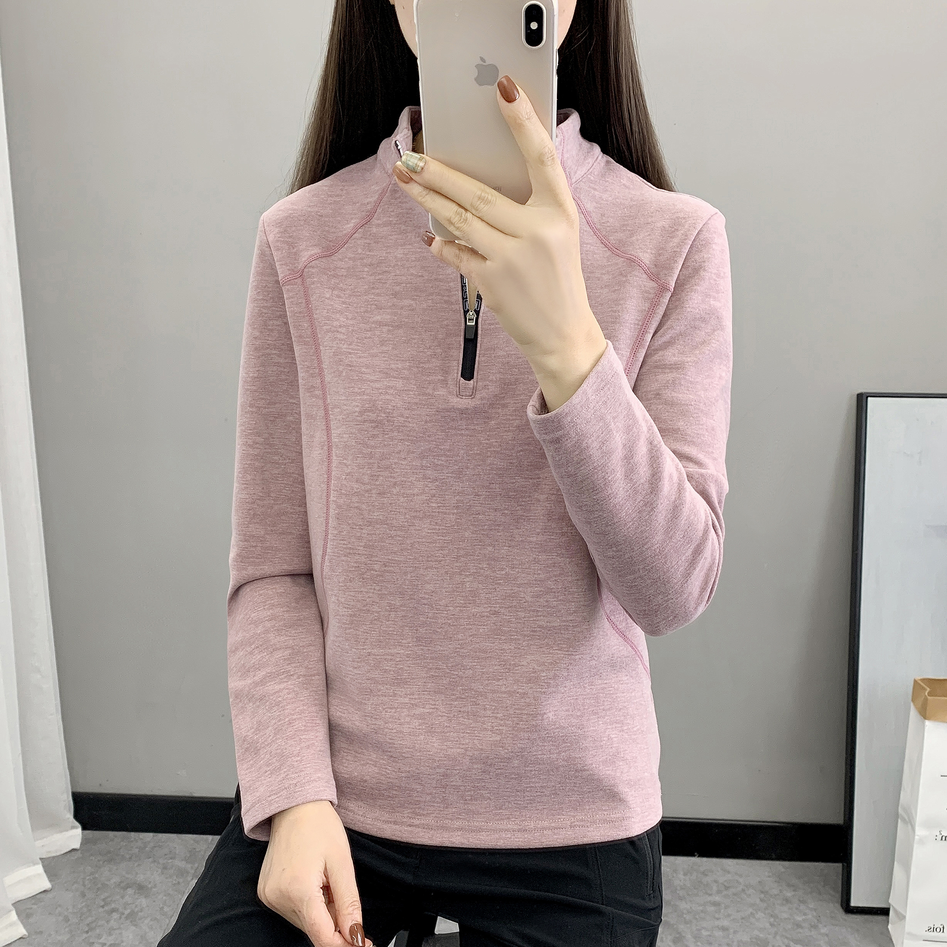 户外运动风半拉链抓绒衣女长袖