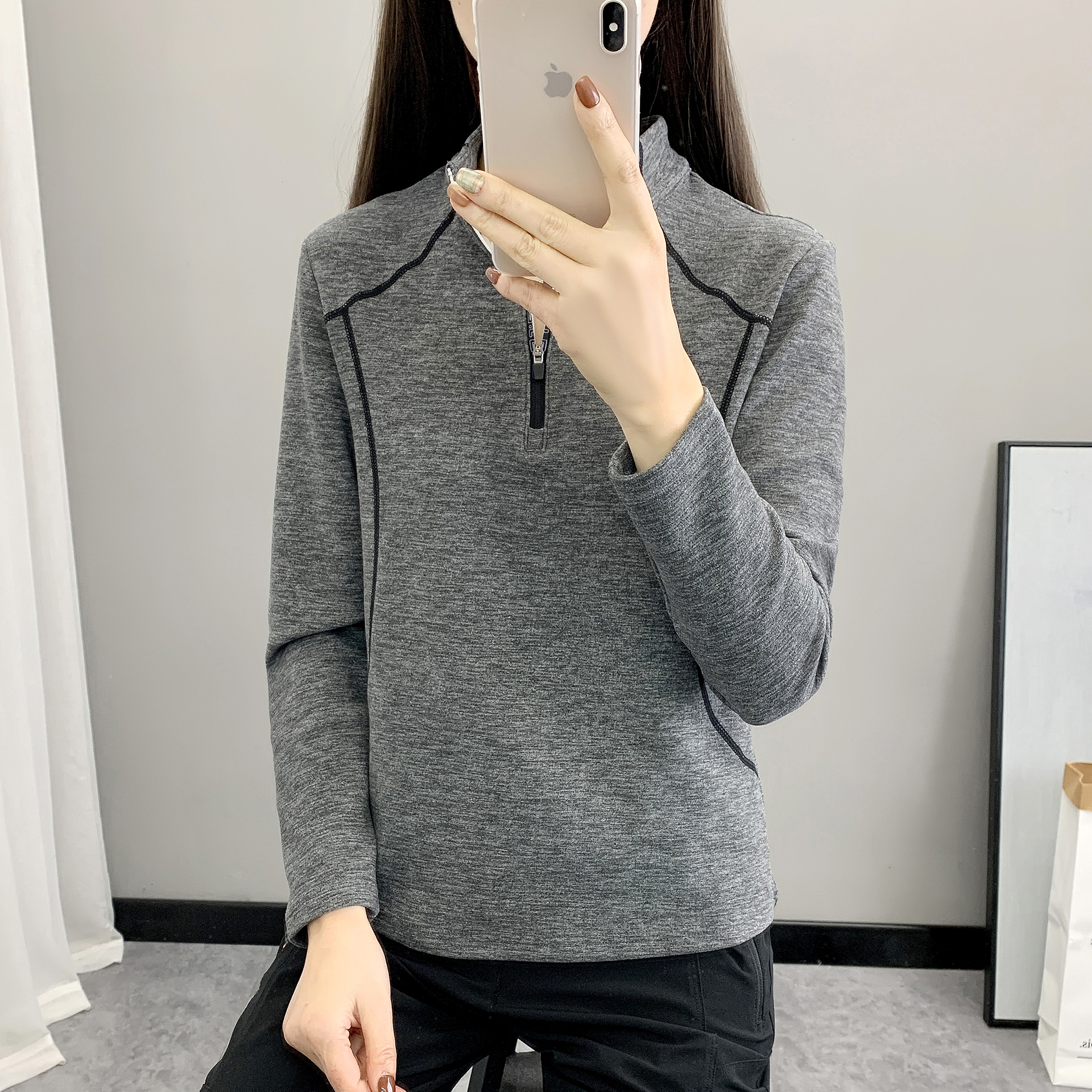 户外运动风半拉链抓绒衣女长袖