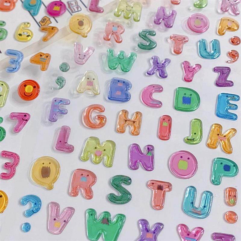 果冻立体字母贴纸自粘彩色水晶英文数字手帐手机可爱装饰素材贴画