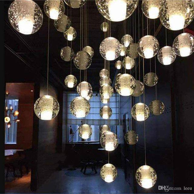 楼梯水晶吊灯简约现代客厅餐厅玻璃球灯美式流星雨吊灯创意灯饰