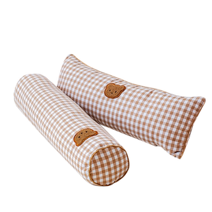 小斑鸠卡通小熊格子抱枕圆柱形长形可拆卸可爱抱枕沙发床头靠垫