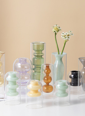 全新创意欧式双层内结玻璃花瓶 家居饰品水培插花器摆件