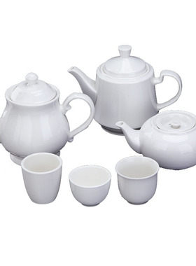 酒店陶瓷茶壶纯白色餐厅大排档用水壶耐高温防爆防炸茶水壶