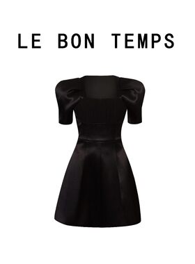 【LE BON TEMPS】法式赫本风方领收腰黑色礼服裙连衣裙c800587
