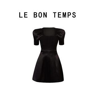 【LE BON TEMPS】法式赫本风方领收腰黑色礼服裙连衣裙c800587