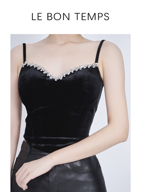 【LE BON TEMPS】法式性感带钻丝绒吊带上衣c801050