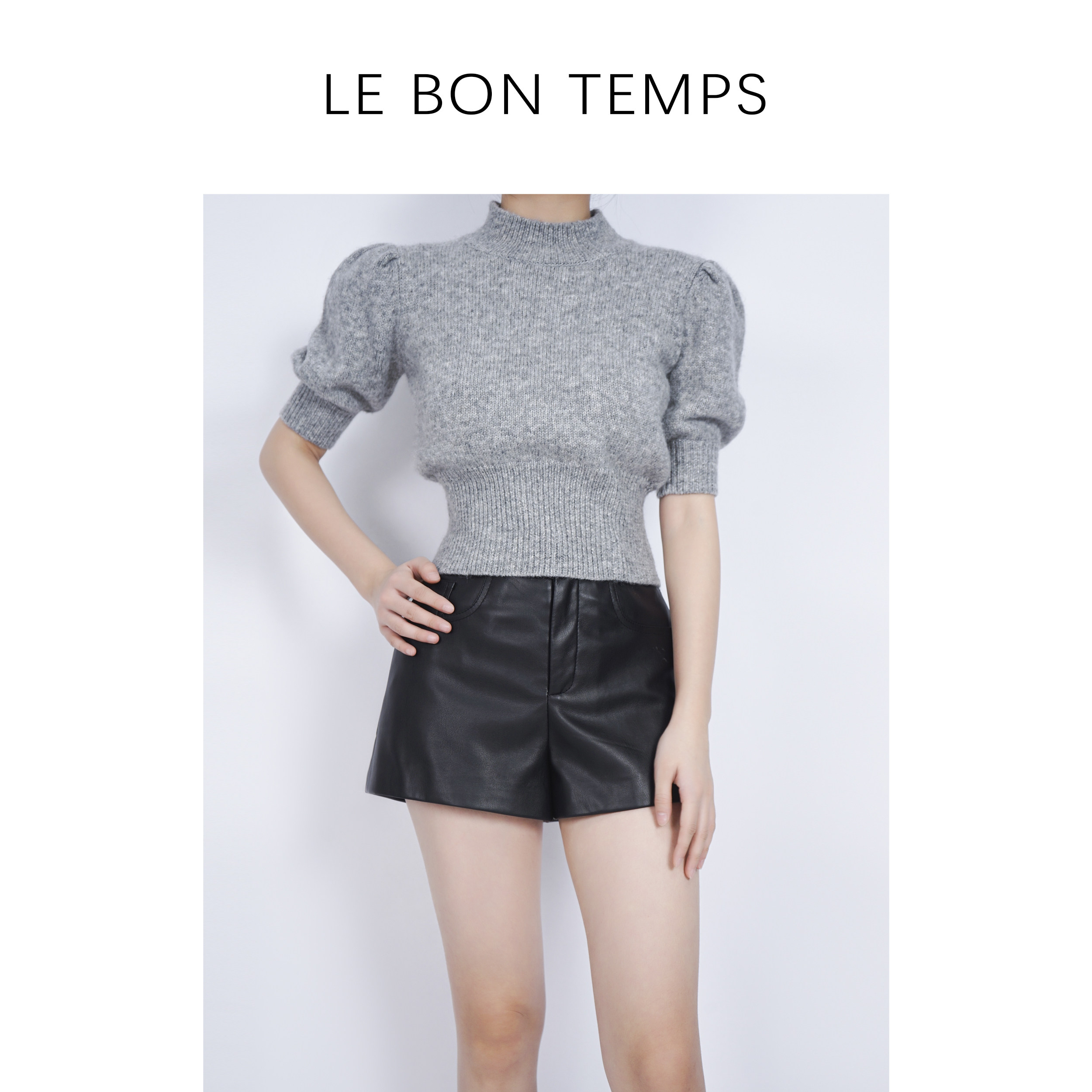 LE BON TEMPS LBT秋季新款泡泡袖高领收腰显瘦毛衣c801074