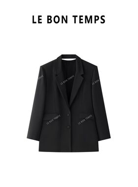 LBT宽松双排扣西装立领后背镂空设计显瘦黑色优质羊毛混纺