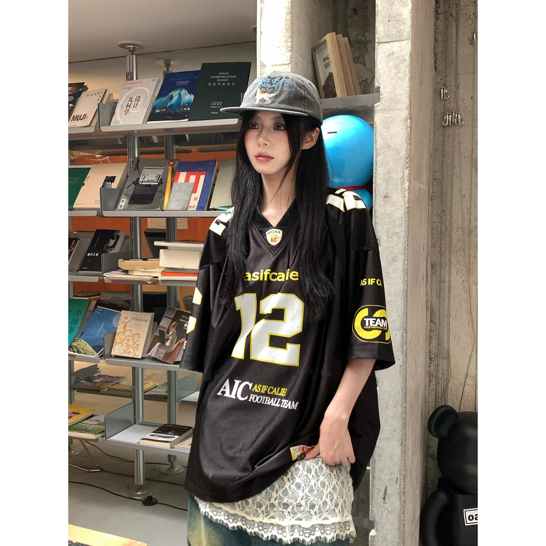 日本offcat球衣短袖T恤女夏OVERSIZE网眼球衣速干跳舞嘻哈hiphop