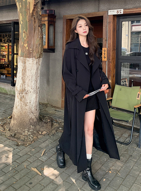 日本offcat黑色经典风衣外套女2025秋季新款小个子赫本风中长款垂