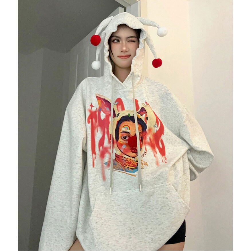 日本offcat联名小丑连帽卫衣女秋季2025新款复古oversize上衣