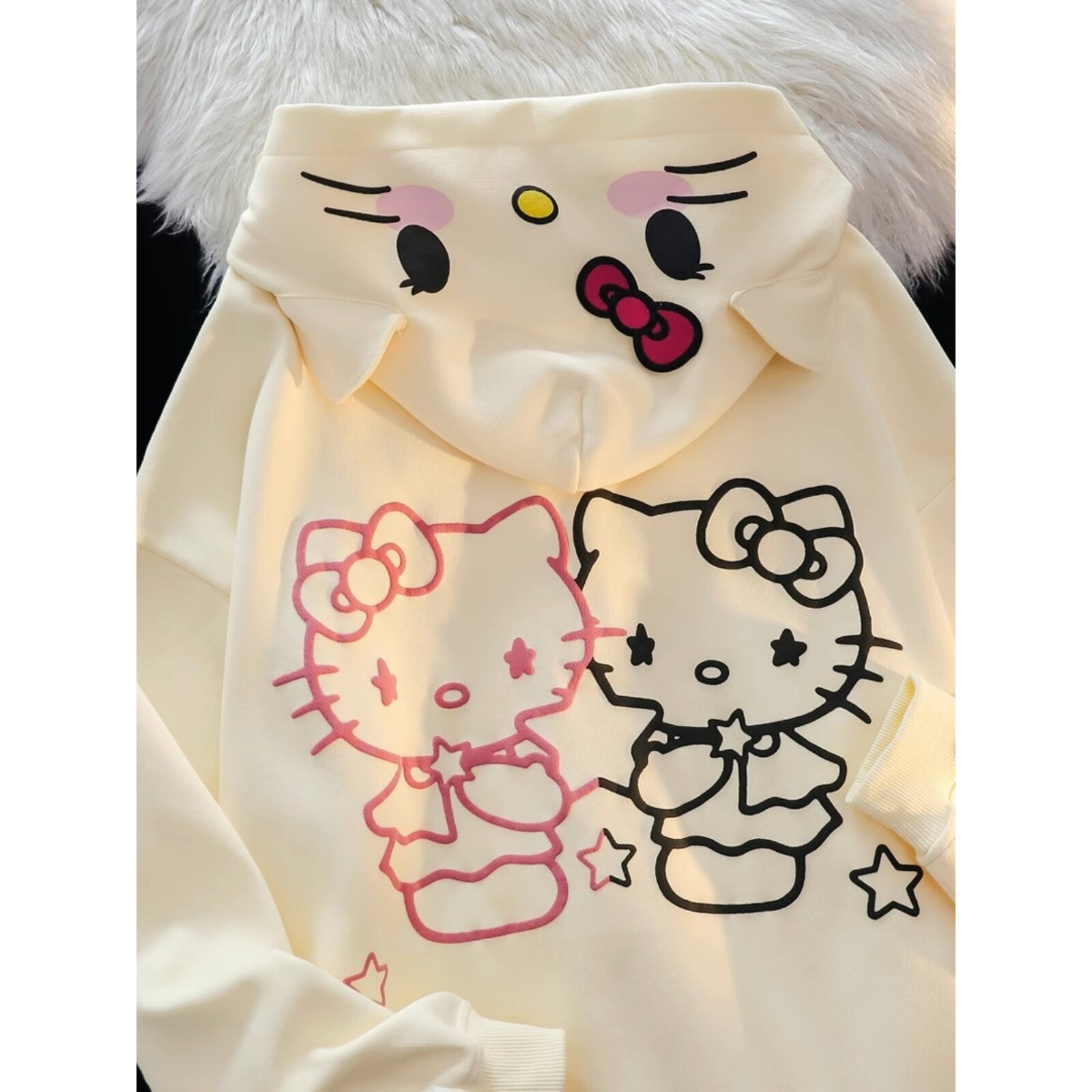 日本offcat连帽衫卫衣男女卡通猫咪外套日系复古开衫情侣装