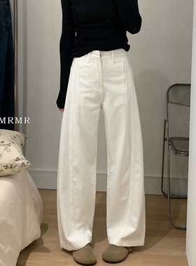 日本offcat白色弯刀阔腿牛仔裤女2025新款夏季美式高腰宽松显瘦镰