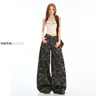 日本offcat美式高街牛仔迷彩工装裤女秋季新款高腰显瘦小个子宽松