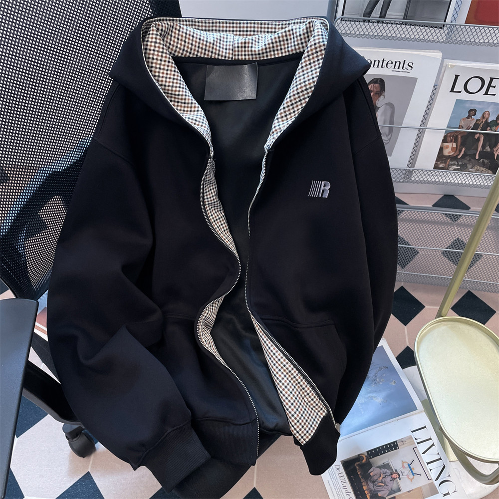 日本offcat美式高街拼接格子刺绣连帽卫衣女春秋冬情侣chic港风外