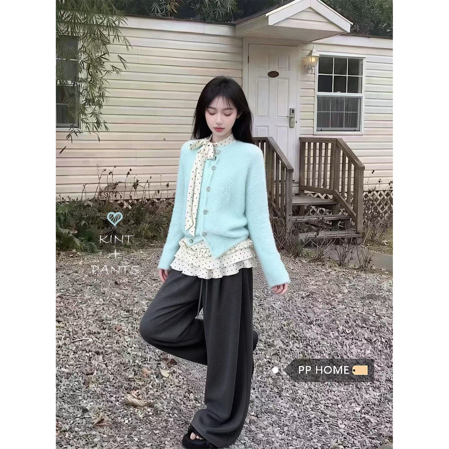 日本offcat水绿色仿水貂毛衣女秋冬高领蝴蝶结系带波点内搭上衣两,女装/女士精品,时尚套装,淘宝优惠券,粉丝福利购,淘宝优惠卷