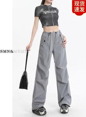日本offcat灰色美式直筒工装裤女2025春秋新款束脚休闲裤子爵士裤