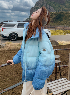 日本offcat蓝色渐变羽绒服女冬季新款小个子短款2025新款洋气别致