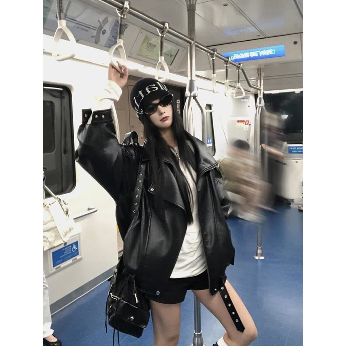 日本offcat黑色皮衣外套女2025秋季新款酷飒风独特超好看机车复古
