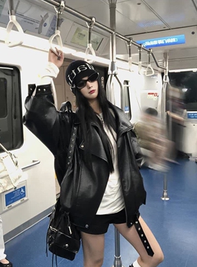 日本offcat黑色皮衣外套女2025秋季新款酷飒风独特超好看机车复古