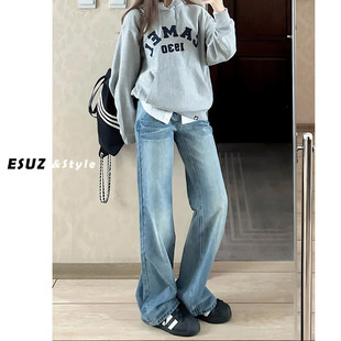 日本offcat美式浅色微喇直筒牛仔裤女早春2025新款高腰显瘦不贴腿