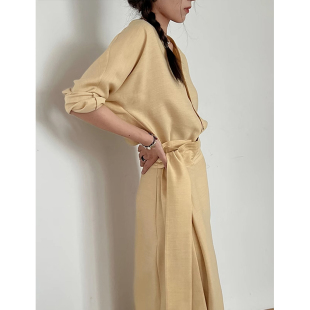 日本offcat2025春夏新款天丝亚麻套装V领上衣收腰显瘦气质半身裙