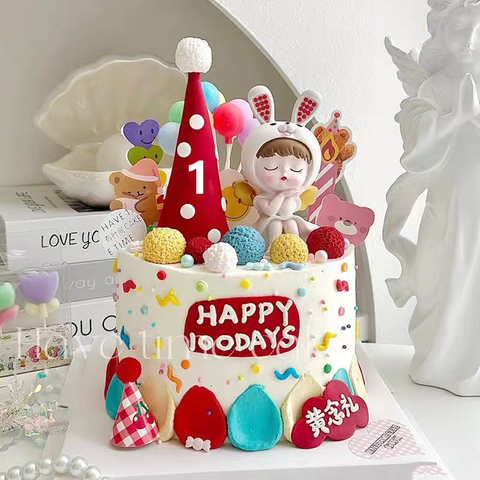 小兔子蛋糕装饰摆件兔宝宝一周岁生日满月百天女孩兔子1岁插件