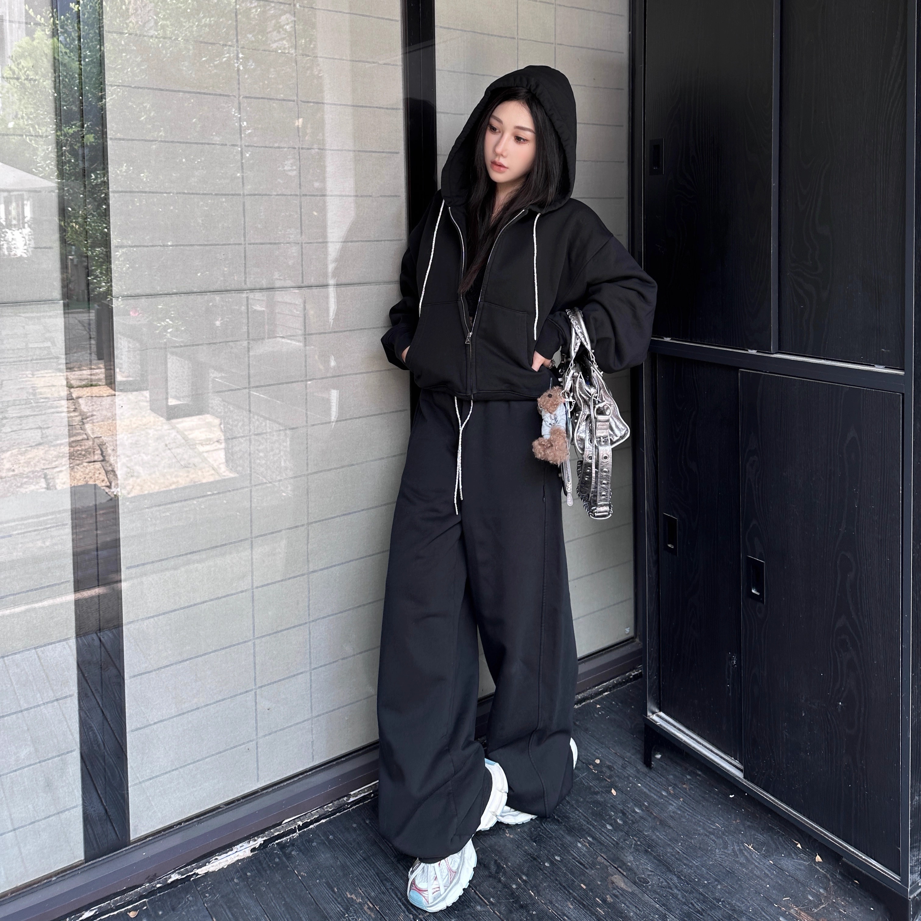 加绒水晶抽绳套装秋冬懒人穿搭