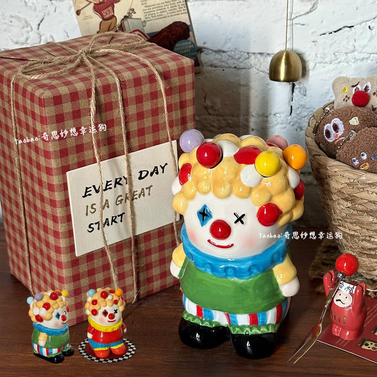 马戏团小丑果叉罐创意陶瓷摆件品